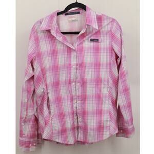 Columbia Women's Super Tamiami Button-Up Fishing Shirt Long Sleeve Size M Pink